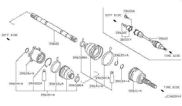 1995 Nissan 300ZX Joint Assy-Outer Diagram for 39211-60U60