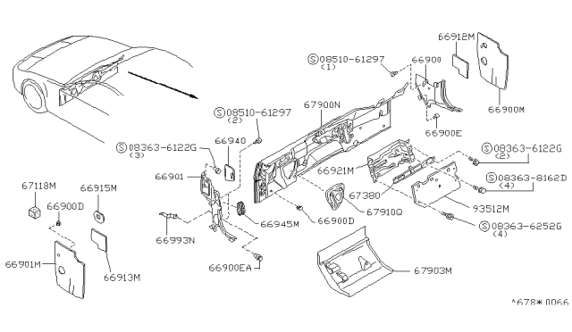 1992 Nissan 300ZX Finisher-Dash Side,RH Diagram for 66900-46P04