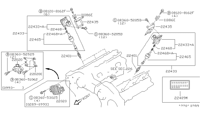 1994 Nissan 300ZX Ignition Coil Assembly Diagram for 22448-30P02