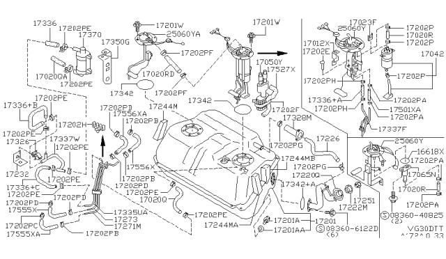 1991 Nissan 300ZX Fuel Tank Assembly Diagram for 17202-30P00