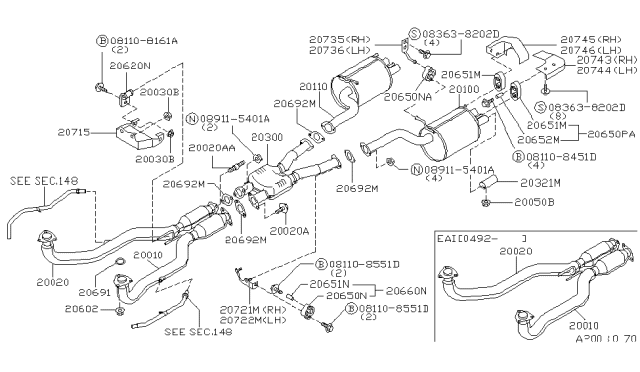 1993 Nissan 300ZX Bracket-Exhaust Mounting Diagram for 20744-30P60