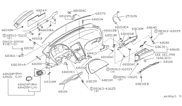 1993 Nissan 300ZX Finisher-Instrument Side,RH Diagram for 68420-30P02