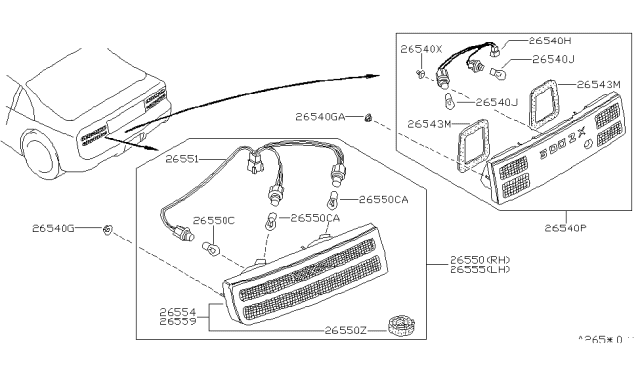 1994 Nissan 300ZX Harness Assembly-Rear Combination Diagram for 26551-30P00
