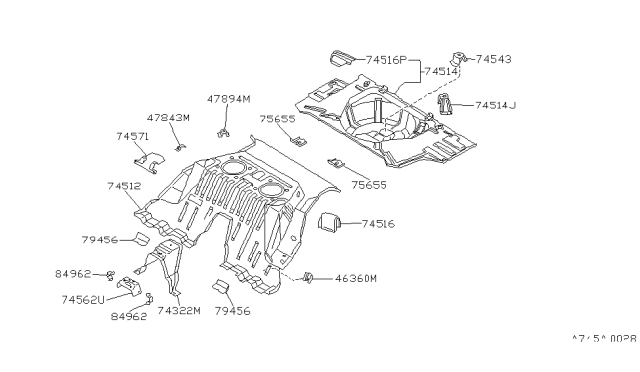 1994 Nissan 300ZX Extension Rear Floor Diagram for 74518-30P60
