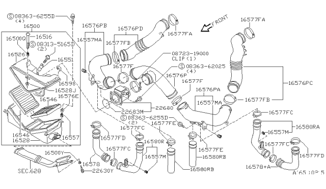 1995 Nissan 300ZX Pipe Assembly-Air Duct Diagram for 16576-30P11