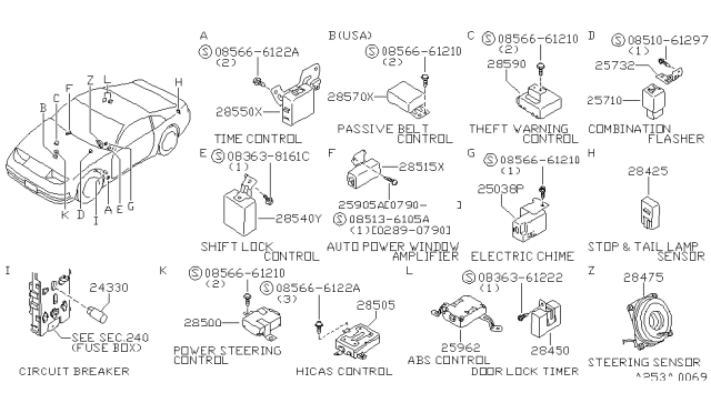1992 Nissan 300ZX Sensor Assembly Stop & Tail Lamp Diagram for 28426-31P01