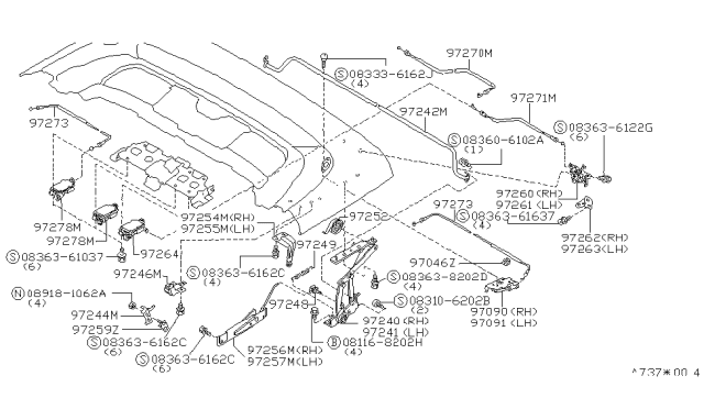 1994 Nissan 300ZX Rail-Storage Lid Guide, RH Diagram for 97256-46P11