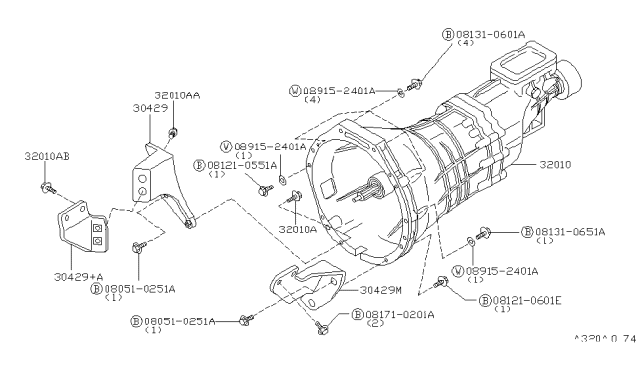 1995 Nissan 300ZX Manual Transmission Diagram for 32010-54P10