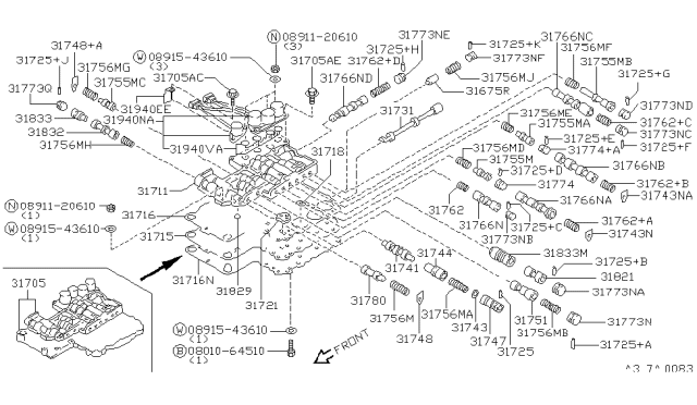 1993 Nissan 300ZX Control Valve Assembly Diagram for 31705-43X13