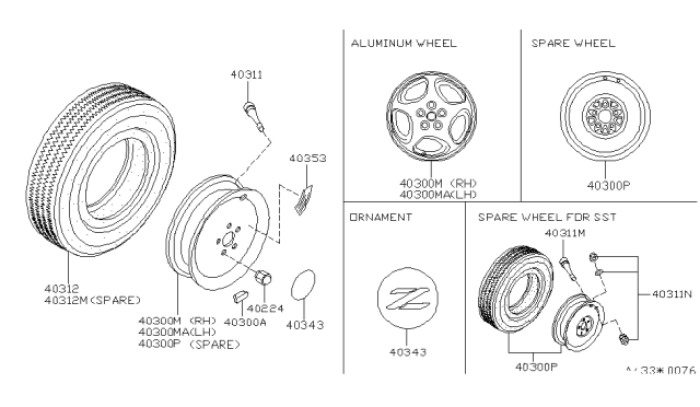 1992 Nissan 300ZX Spare Tire Wheel Assembly Diagram for 40300-32P10