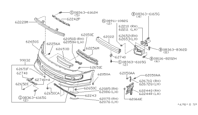 1990 Nissan 300ZX Protector Front Bumper Diagram for 62085-30P00