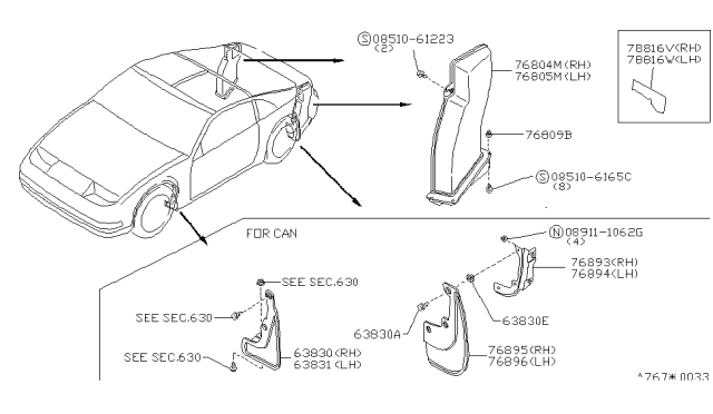 1993 Nissan 300ZX Duct-Drafter,Outlet LH Diagram for 76805-30P00