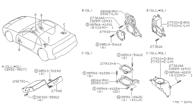 1991 Nissan 300ZX Front Speaker Assembly Diagram for 28148-44P00