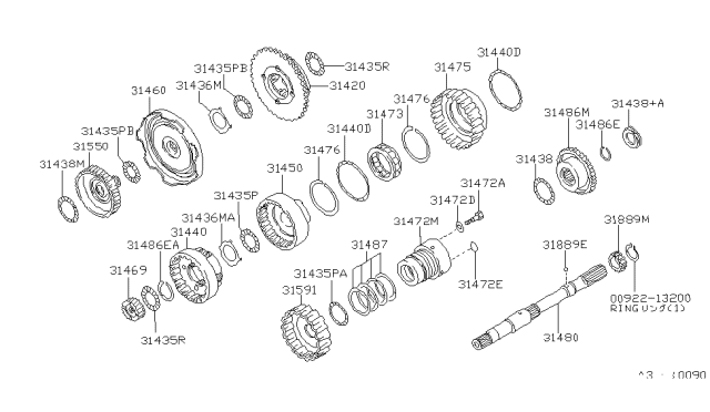 1994 Nissan 300ZX Shaft Assy-Output Diagram for 31480-51X00