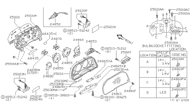 1991 Nissan 300ZX Tachometer Assy Diagram for 24825-40P10