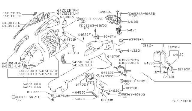 1991 Nissan 300ZX Hood Ledge & Fitting Diagram 3