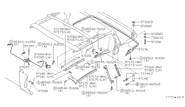1996 Nissan 300ZX Retainer-Front Rail Weatherstrip,RH Diagram for 97180-46P00