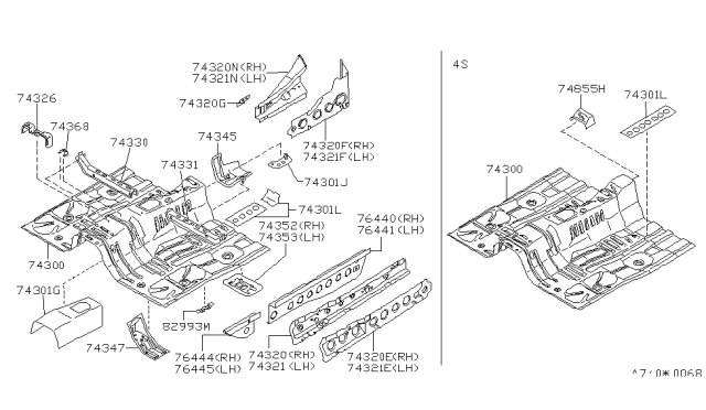 1990 Nissan 300ZX Rear Engine Mounting Bracket Diagram for 74361-30P00