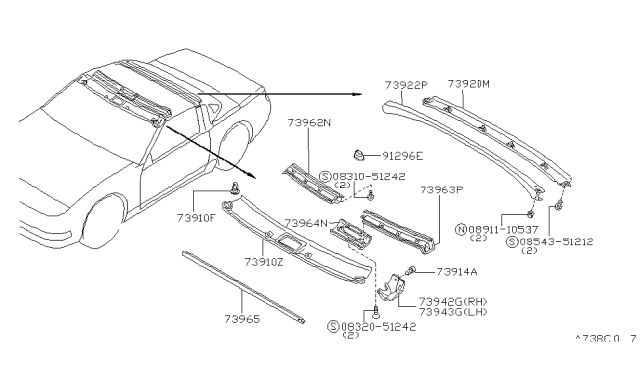 1992 Nissan 300ZX Cover-Hatch End,Front LH Diagram for 73953-30P01