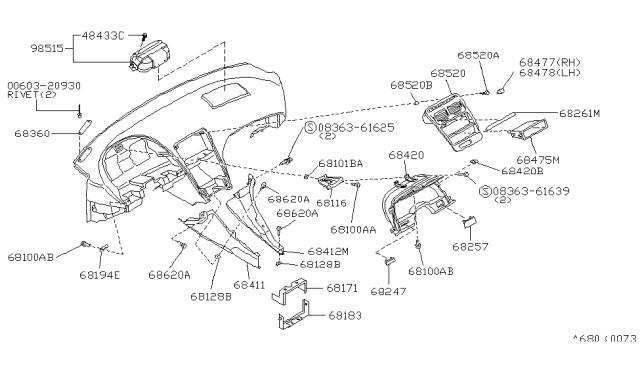 1996 Nissan 300ZX FINISHER Instrument, A Diagram for 68411-45P08
