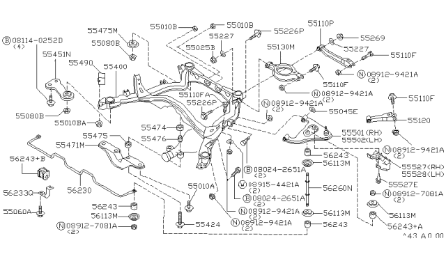 1992 Nissan 300ZX Arm Rear Suspension Diagram for 55502-44P00