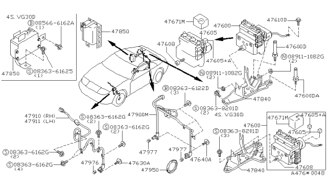 1996 Nissan 300ZX Relay Assembly-ACTUATOR Motor Diagram for 47605-17V10