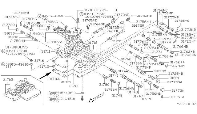 1995 Nissan 300ZX Control Valve Assembly Diagram for 31705-44X74