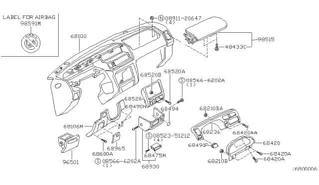 2001 Nissan Xterra Panel-Instrument Lower,Driver Diagram for 68106-7Z801