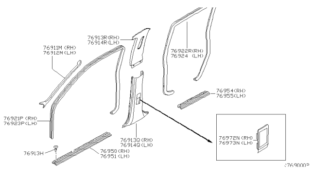 2000 Nissan Xterra ESCUTCHEON-Seat Belt,L Diagram for 76973-7Z000