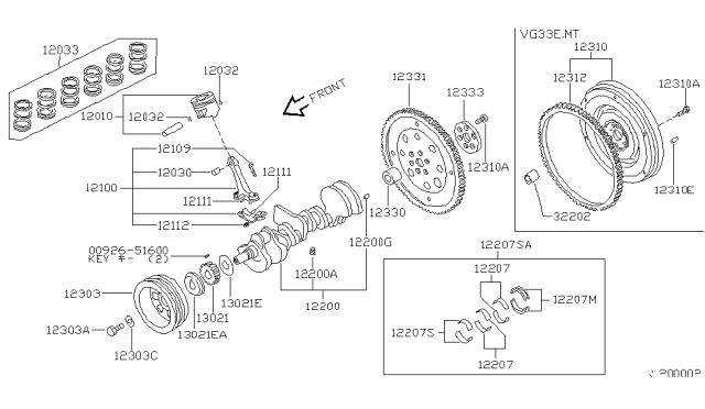 2003 Nissan Xterra Rod Bearing Diagram for 12111-53F01