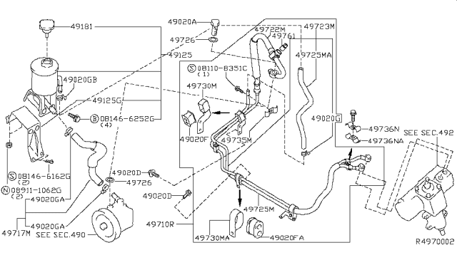 2000 Nissan Xterra Hose & Tube Assy-Power Steering Diagram for 49720-9Z016