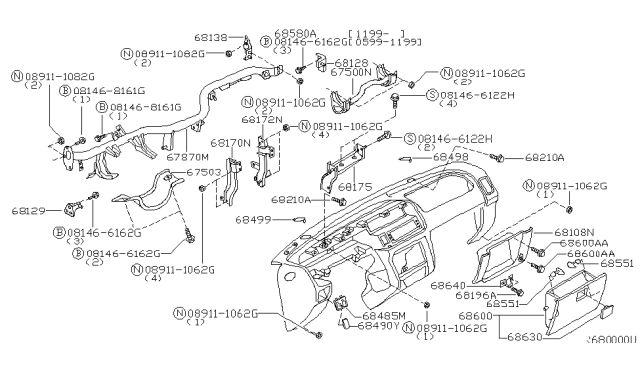 2003 Nissan Xterra Instrument Panel,Pad & Cluster Lid Diagram 1