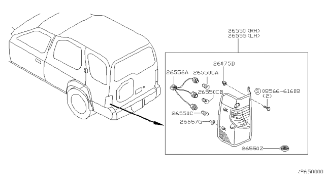 2003 Nissan Xterra Lamp Assembly-Rear Combination LH Diagram for 26555-ZD325