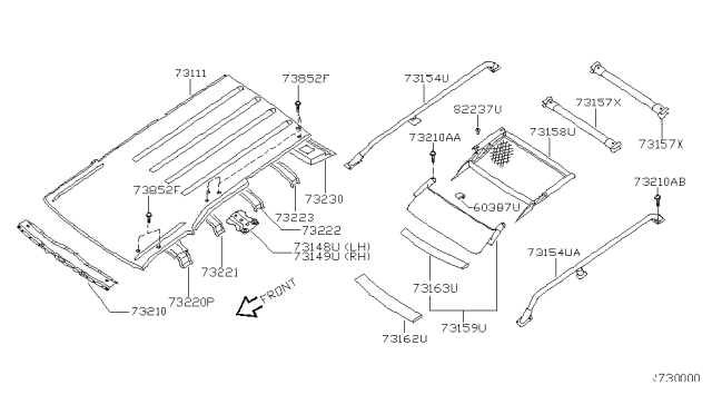 2001 Nissan Xterra Roof Panel & Fitting Diagram 2