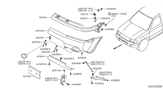 2002 Nissan Xterra Stay-Front Bumper,Lower Diagram for 62270-2S400