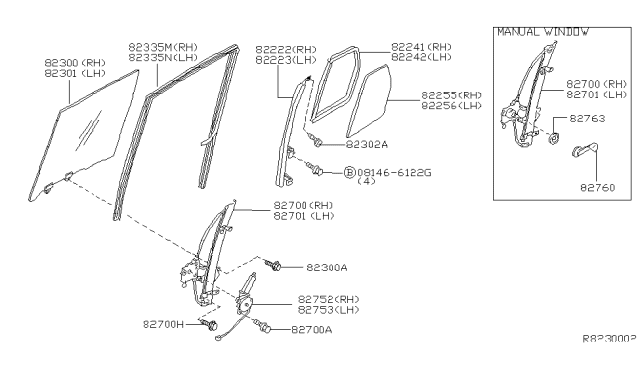 2003 Nissan Xterra Regulator Assy-Door Window,LH Diagram for 82721-7Z000