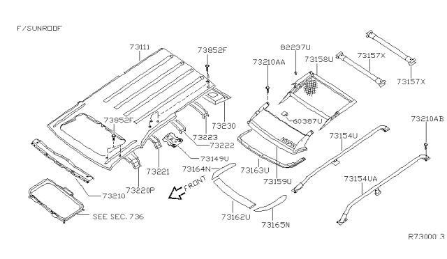 2003 Nissan Xterra Roof Panel & Fitting Diagram 2