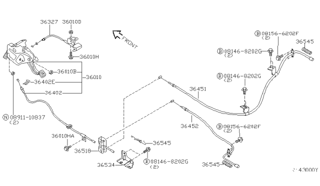 2002 Nissan Xterra Cable Assy-Release Diagram for 36327-8Z300