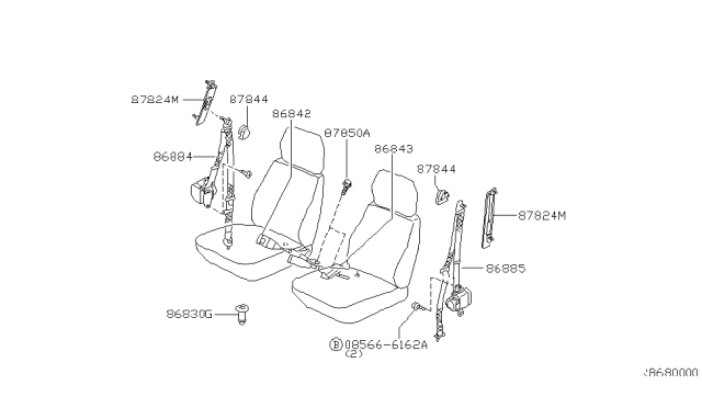 2001 Nissan Xterra Front Seat Buckle Belt Assembly, Right Diagram for 86842-7Z825