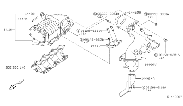 2001 Nissan Xterra Hose-Vacuum Control Diagram for 14484-5S700