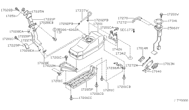 2002 Nissan Xterra Fuel Tank Assembly Diagram for 17202-7Z420