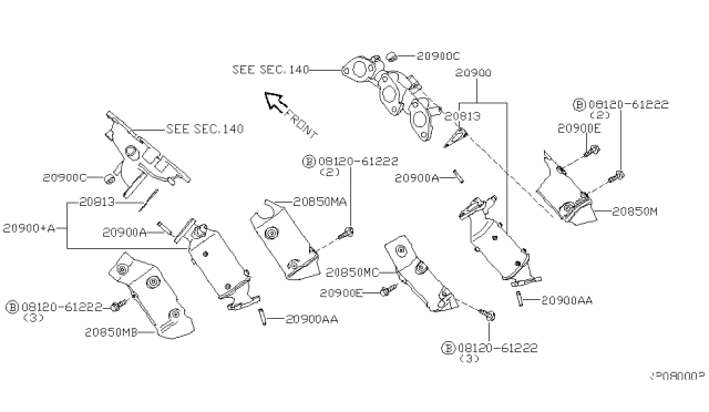 2001 Nissan Xterra Catalytic Converter Assembly Diagram for 208A1-4S525