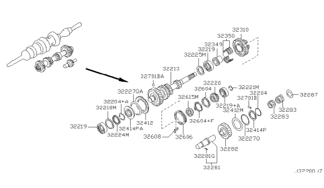 2003 Nissan Xterra Gear Sub Diagram for 32412-55S60