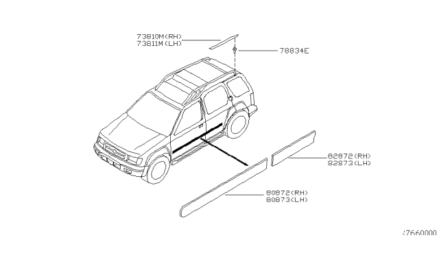2000 Nissan Xterra Moulding-Rear Door,LH Diagram for 82871-7Z000