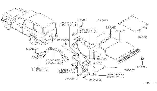 2002 Nissan Xterra Finisher-Luggage Side,Upper RH Diagram for 76934-7Z011