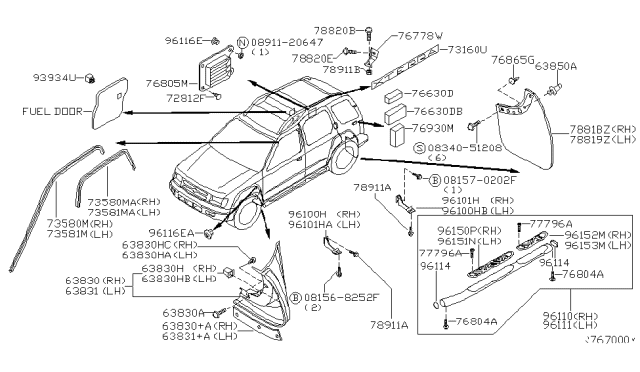 2003 Nissan Xterra Pipe Side Step, LH Diagram for 96111-7Z015