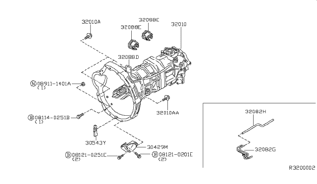 2001 Nissan Xterra Manual Transmission, Transaxle & Fitting Diagram 1