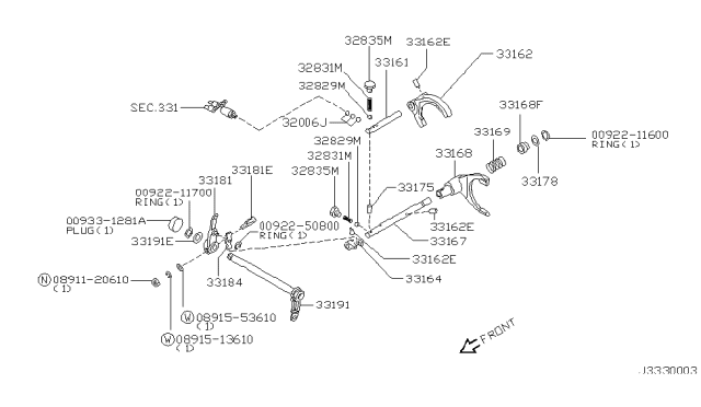 2004 Nissan Xterra Transfer Shift Lever,Fork & Control Diagram