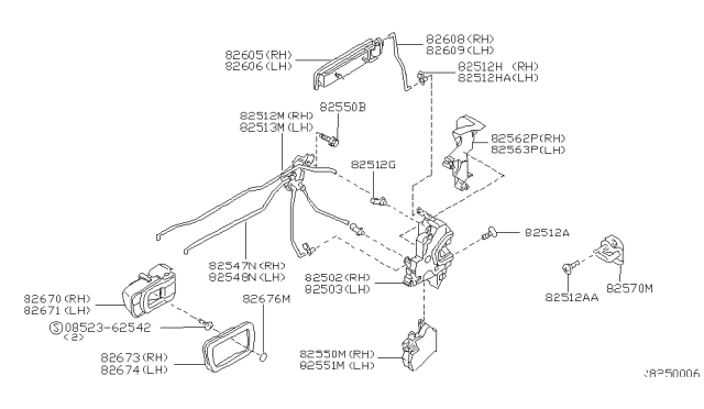 2000 Nissan Xterra Rod-Lock Knob,LH Diagram for 82515-7Z000