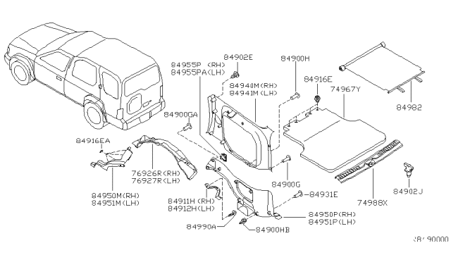2000 Nissan Xterra Carpet-Luggage Floor Diagram for 84904-7Z000